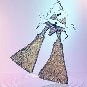 Club Exx x Dolls Kill sequin purple diva reef bikini with mega flare chaps XXL